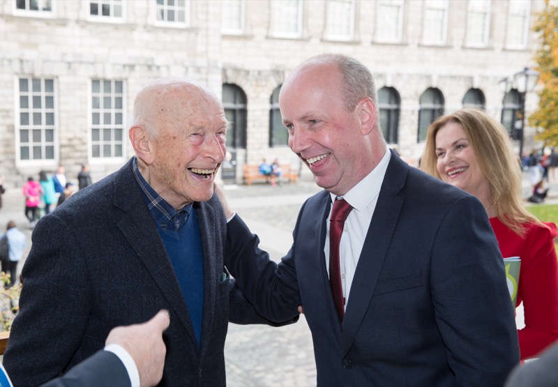 Trinity's oldest student, Joe Veselsky, with Minister of State for Mental Health and Older People, Jim Daly TD.,