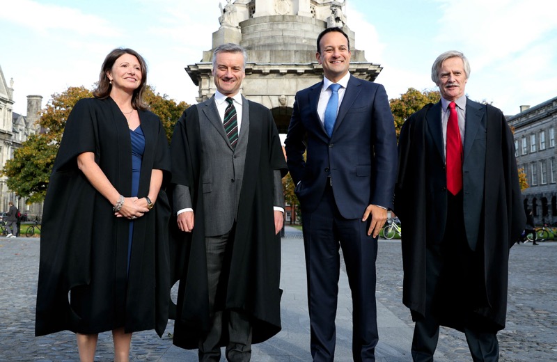 College Registrar Prof Paula Murphy, Provost Dr Patrick Prendergast, An Taoiseach Leo Varadkar, and Chair of the Symposium Prof David Dickson