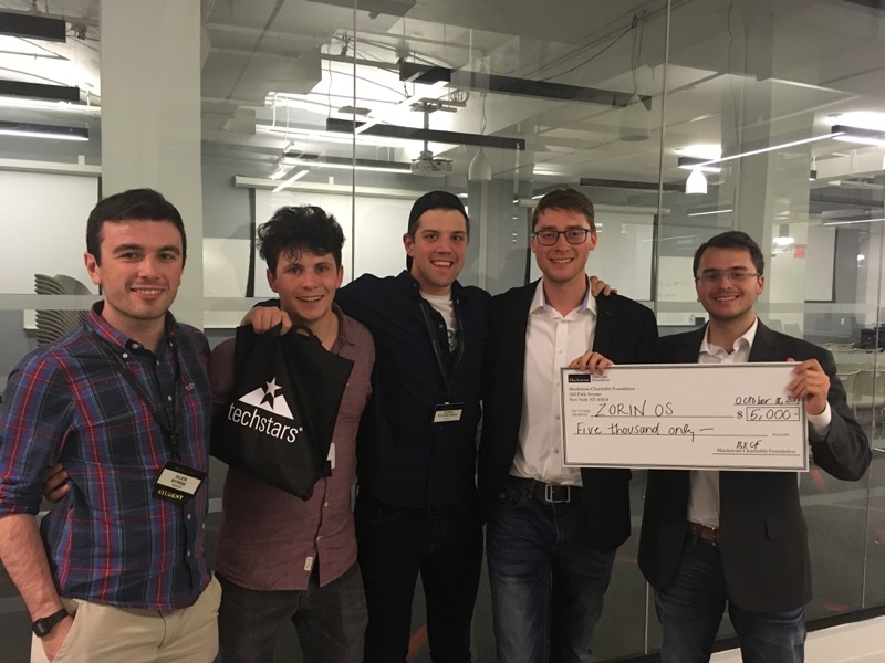 Appetize and Zorin OS team members in New York; the Zorin brothers won $5,000 for their third-placed pitch.