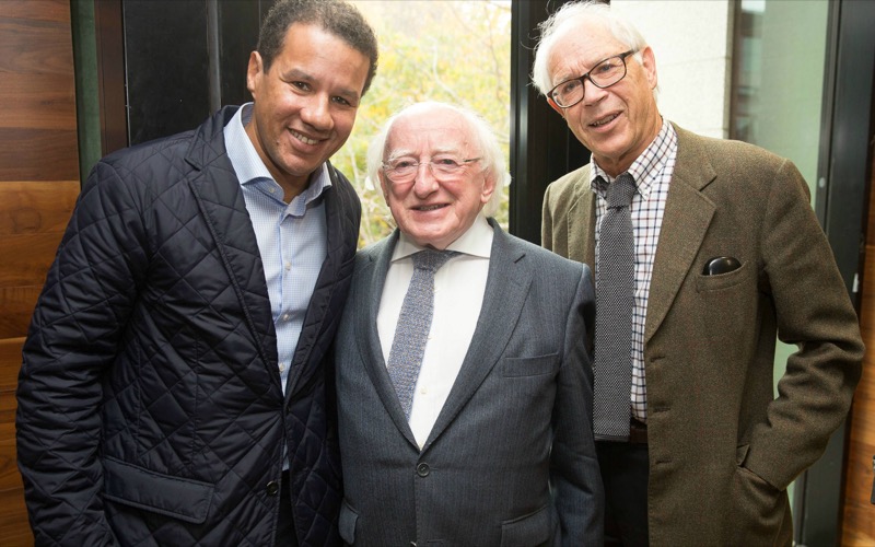Patrick Cruise O'Brien, President of Ireland Michael D Higgins and Prof Donald Akenson, Queen's University, Canada
