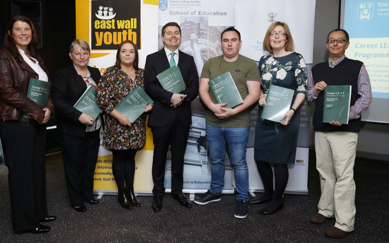 Minister Donohoe joined by students, community partners and  Prof O'Sullivan.
