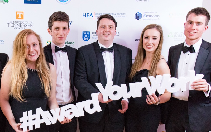Photo of award recipients Niamh Donnelly, Jamie Sugrue, Diarmuid Hickey, Aisling Ryan, and Tadh Healy