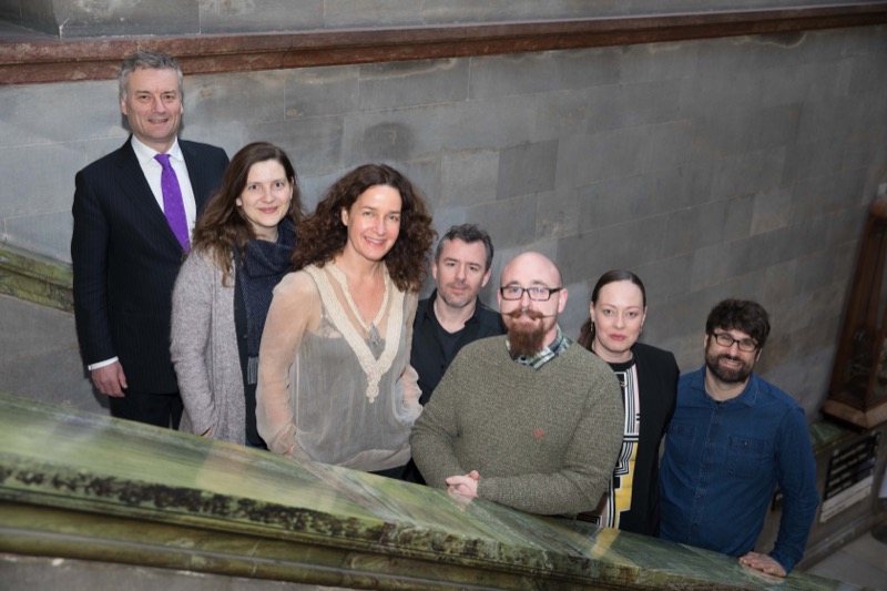 provost, dr patrick prendergast pictured with cathrine kramer (genomic gastronomy), siobhan mcdonald, dylan tighe, conor courtney (genomic gastronomy), christina reynolds (trinity creative challenge co-ordinator), zack denfeld (genomic gastronomy).