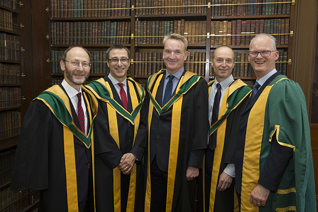 Professors Alan Kramer, Graeme Watson, Pádraig Carmody and Balz Kamber with President of the RIA, Peter Kennedy.