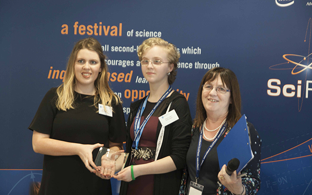 Ciara Hayes, Corporate Social Responsibility, Abbott Ireland, participant Jessica Lawlor and Sheila Porter, CEO and Founder of SciFest
