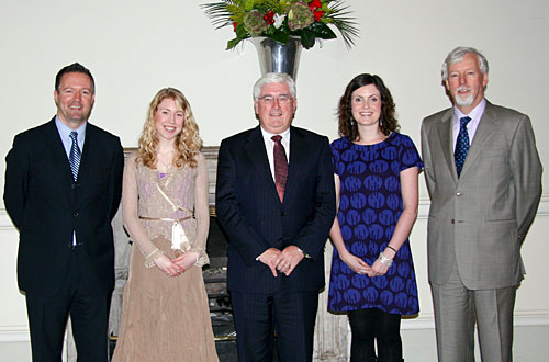 TCC course director nuig, nicolas allen, tcc student at tcd, amy prendergast, minister for education and science, batt o'keeffe, tcc student at niug, sheila walsh and provost of trinity college, dr john hegarty.