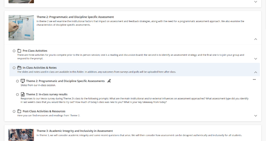 An example of chunking - or dividing content up into subfolders - in Blackboard Ultra.