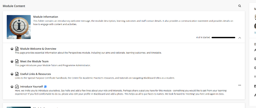 An example introductory folder in Blackboard Ultra.