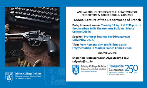 Event details for French Annual Lecture with Professor Susanna Lee on 14 April 2026 at TCD.