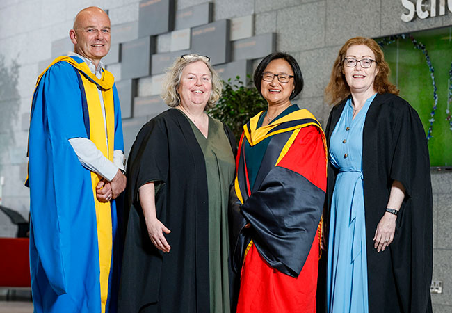 Head of School Professor Muzellec, Provost Dr Linda Doyle, Professor Na Fu, Dean Professor Carmel O'Sullivan, at Professor Fu's Inaugural Lecture.