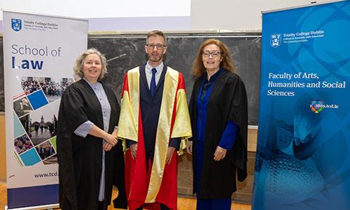 Image of Provost Dr Linda Doyle, Professor Oran Doyle and Dean Professor Carmel O'Sullivan at Professor Oran Doyle's Inaugural Lecture.