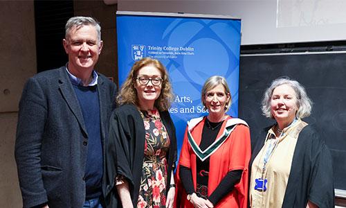 Professor Lindsey Earner-Byrne at her Inaugural lecture with Professor O Siochru, Professor O'Sullivan and the Provost, Dr Linda Doyle