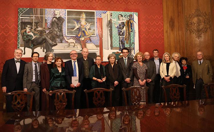Image of people at the book launch of the Irish Proust at the Irish Embassy in Paris.