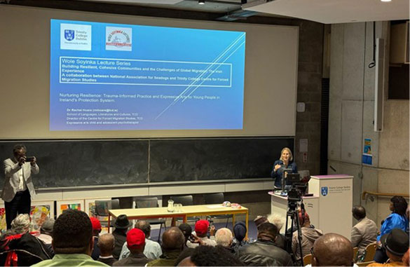Image of Rachel Hoare giving her lecture at the Wole Soyinka event