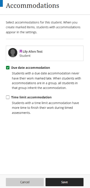 Due date accommodation panel
