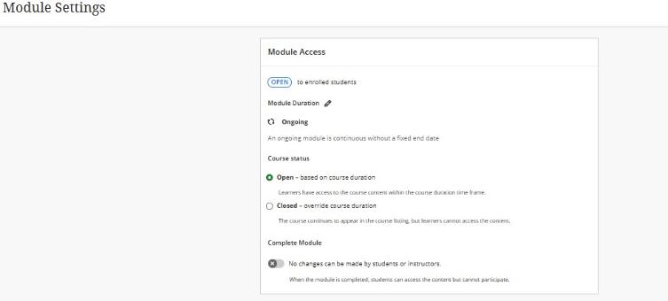 Module access settings options