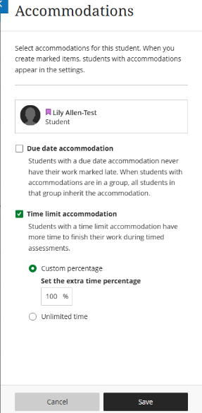 Time Limit Accommodation Panel