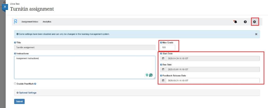 Turnitin set up screen