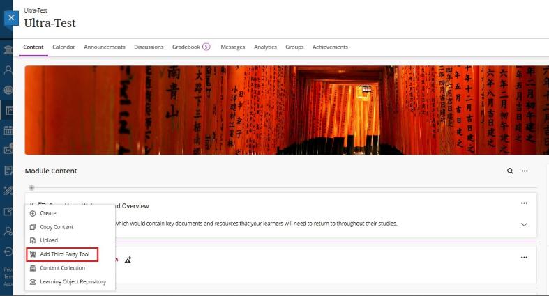 Add Third Party Tool to Module content area