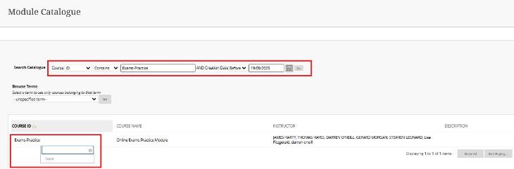 Module catalogue - search
