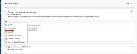 Upload a file to Module content area