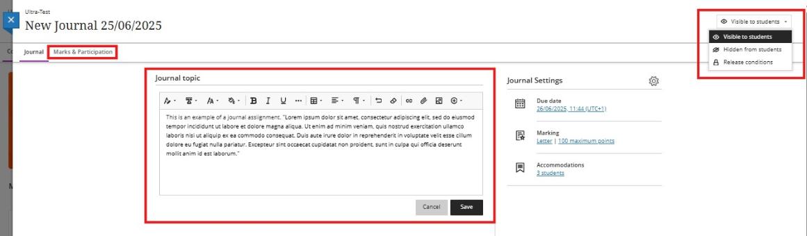 Journal Text Editor