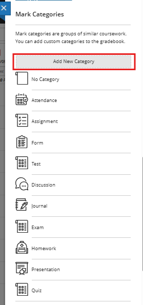 Gradebook settings - Categories