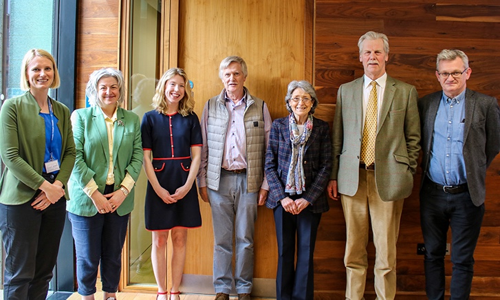 Moore letters TLRH. Image of group in the Hub (from LtoR): Laura Shanahan, Claire Connelly, Amy Prendergast, David Dickson, Pippa Moore, Robert Moore, Breandán Mac Suibhne