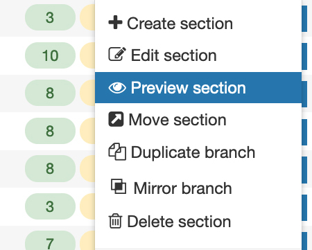 Preview button in site structure