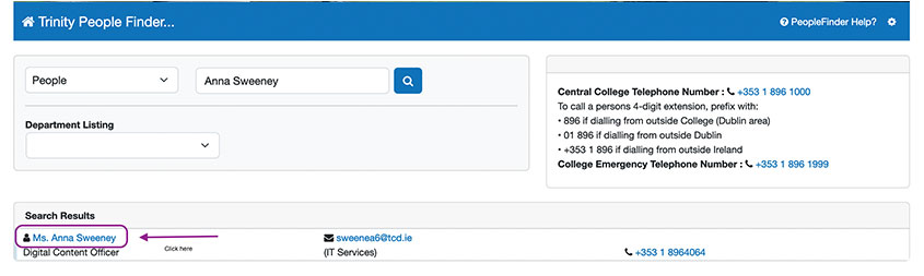 Peoplefinder username screenshot