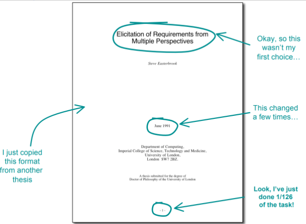 Elicitation of Requirements from Multiple Perspectives. Okay, so this wasn't my first choice... June 1991. This changed a few times... Page 1. Look, I've just done 1/126 of the task! I just copied this format from another thesis