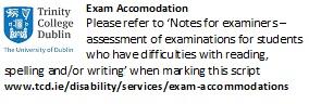 Exam accommodation stickers
