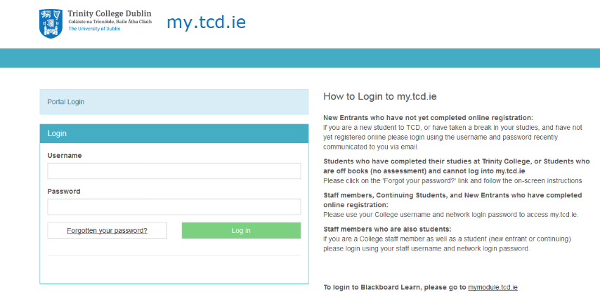 A sceenshot showing what you will find when you visit my.tcd.ie and apply for Reasonable Accommodations with the Disability Service