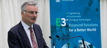 Former Provost of Trinity College Dublin, Dr Patrick Prendergast speaking at E3 launch