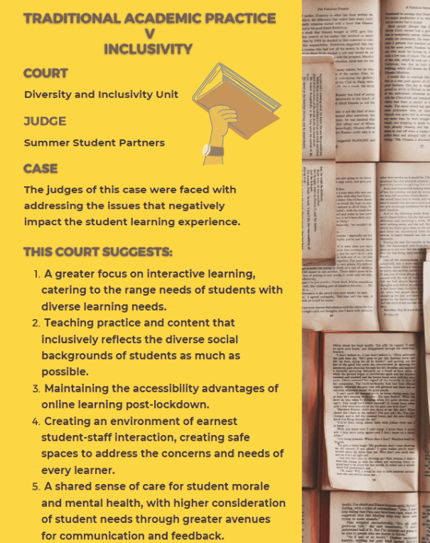 Traditional academic practice v inclusivity poster