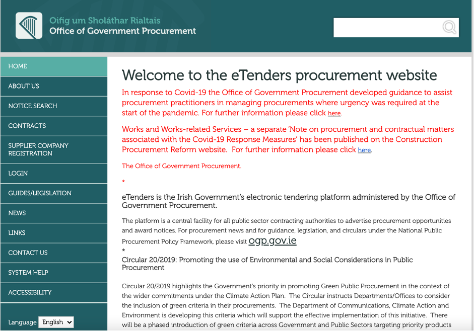 a screenshot from the Office of Goverment procurement website