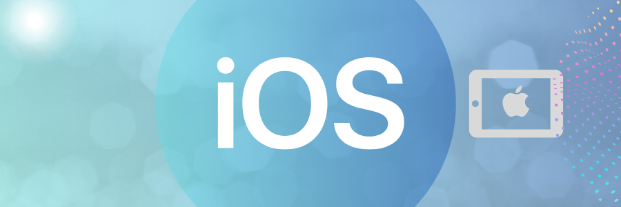 iOS and iPad graphics on blue banner