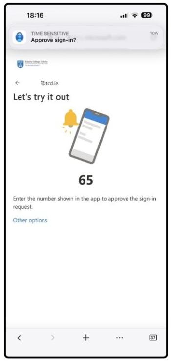 MFA approving sign-in providing number