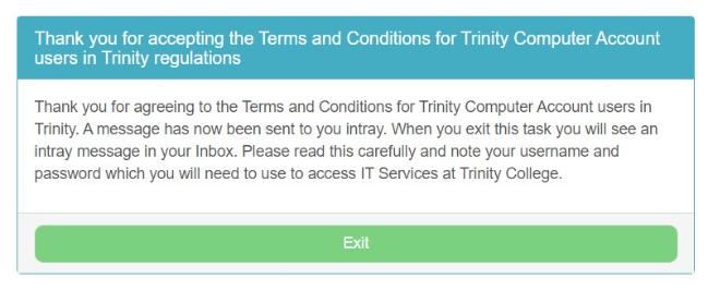 T&C's exit screen