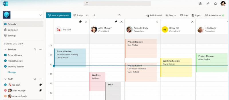 A screenshot of the scheduling service on Microsoft Bookings