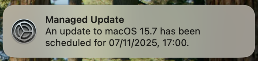 macOS managed updates notification