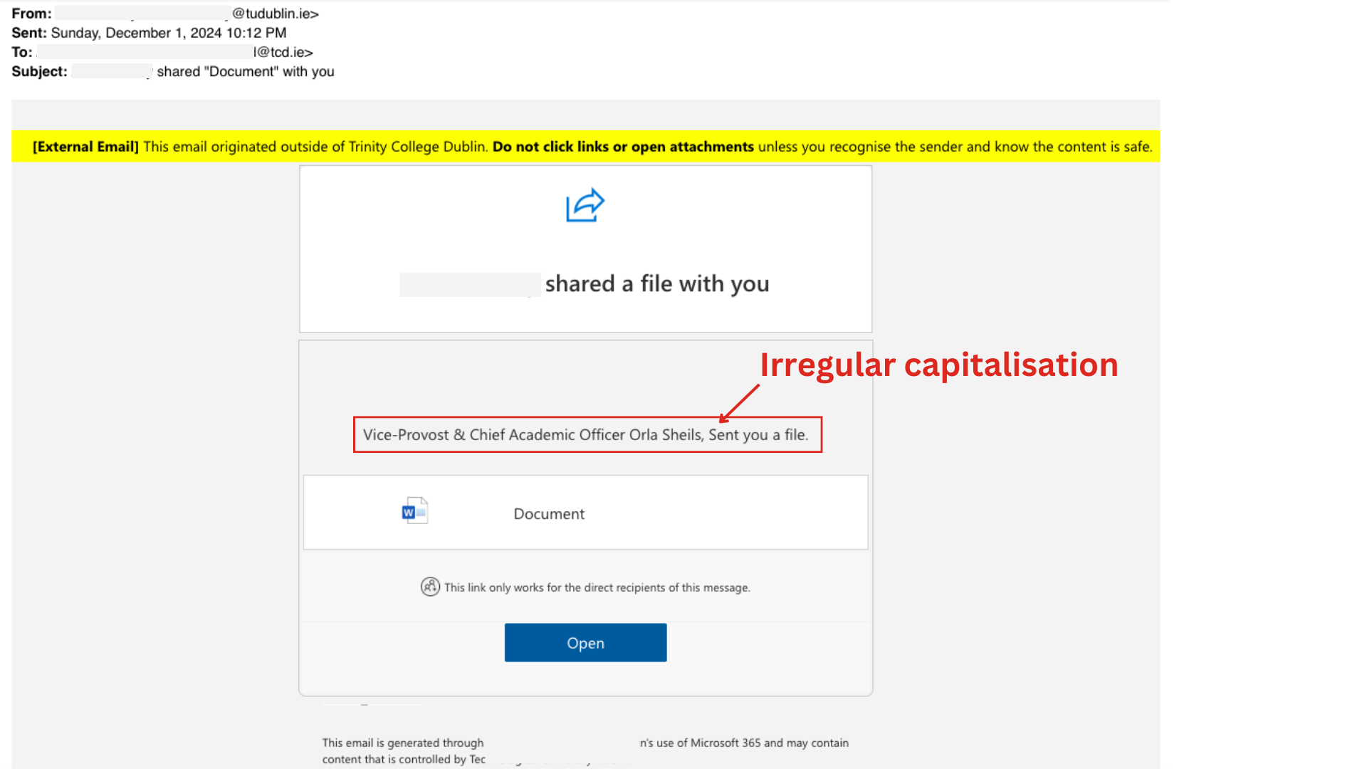 Example of shared document email