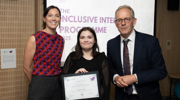 Inclusive Internship programme participant Niamh O'Reilly receives her certificate