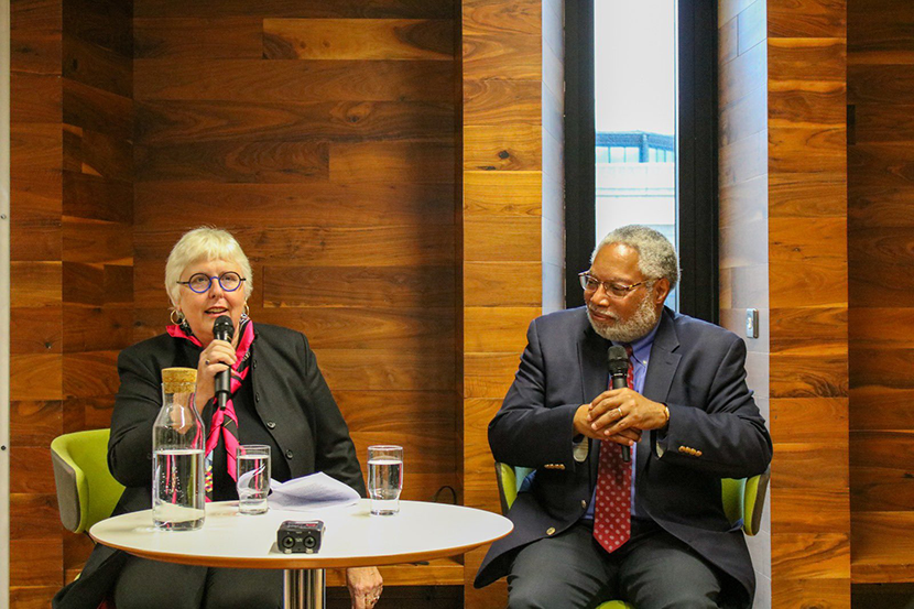 Prof Jane Ohlmeyer speaking with Secretary Lonnie Bunch