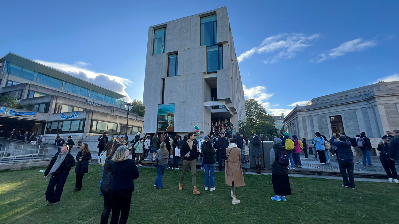 Image of Trinity Long Room Hub with crowd outside