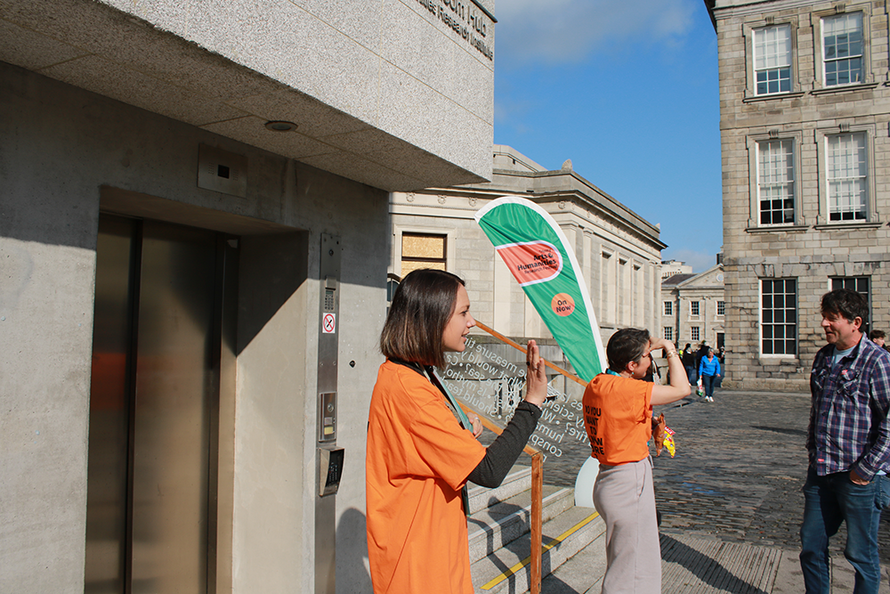 volunteers at the festival outside the Trinity Long room Hub