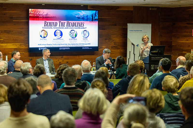 Mairead McGuinness speaking at the Trinity Long Room Hub