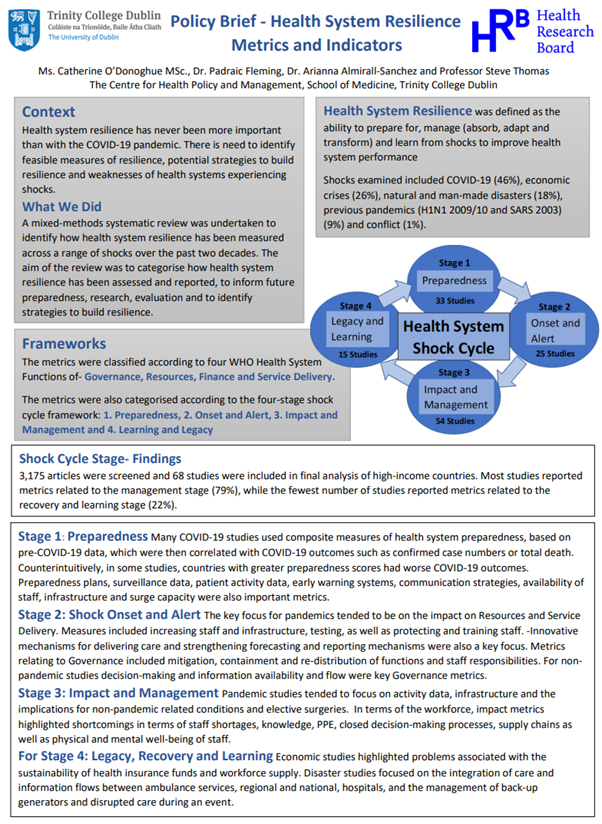Image of policy brief on Health System Resilience Metrics and Indicators