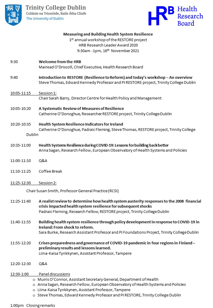 Image of Restore workshop 2021 programme
