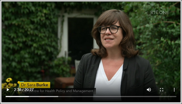 Image of Sara Burke speaking on RTE prime time